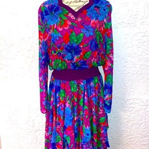 🌸🦋Vintage Diane Freis RARE Print Beaded Floral Boho Dress